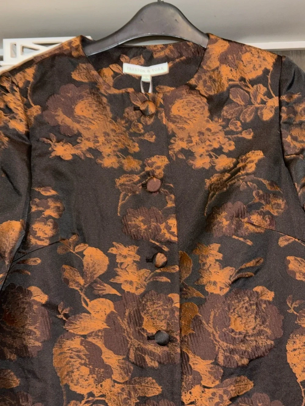 Preston & york brown Belinda black brocade jacket jacquard floral coat sz 4 - Picture 3 of 4